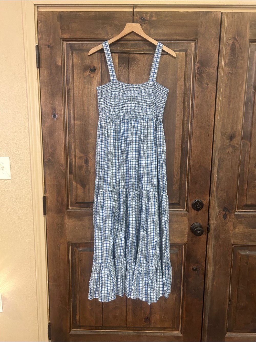 Tommy Hilfiger Gingham Smocked Bodice Tiered Maxi Dress Size XL
